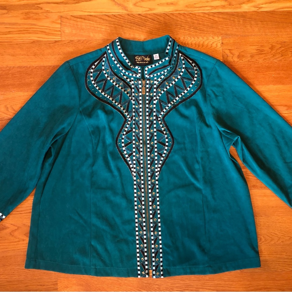 Bob Mackie Wearable Art Size 2X Tunic Top Full Zipper Embroidered